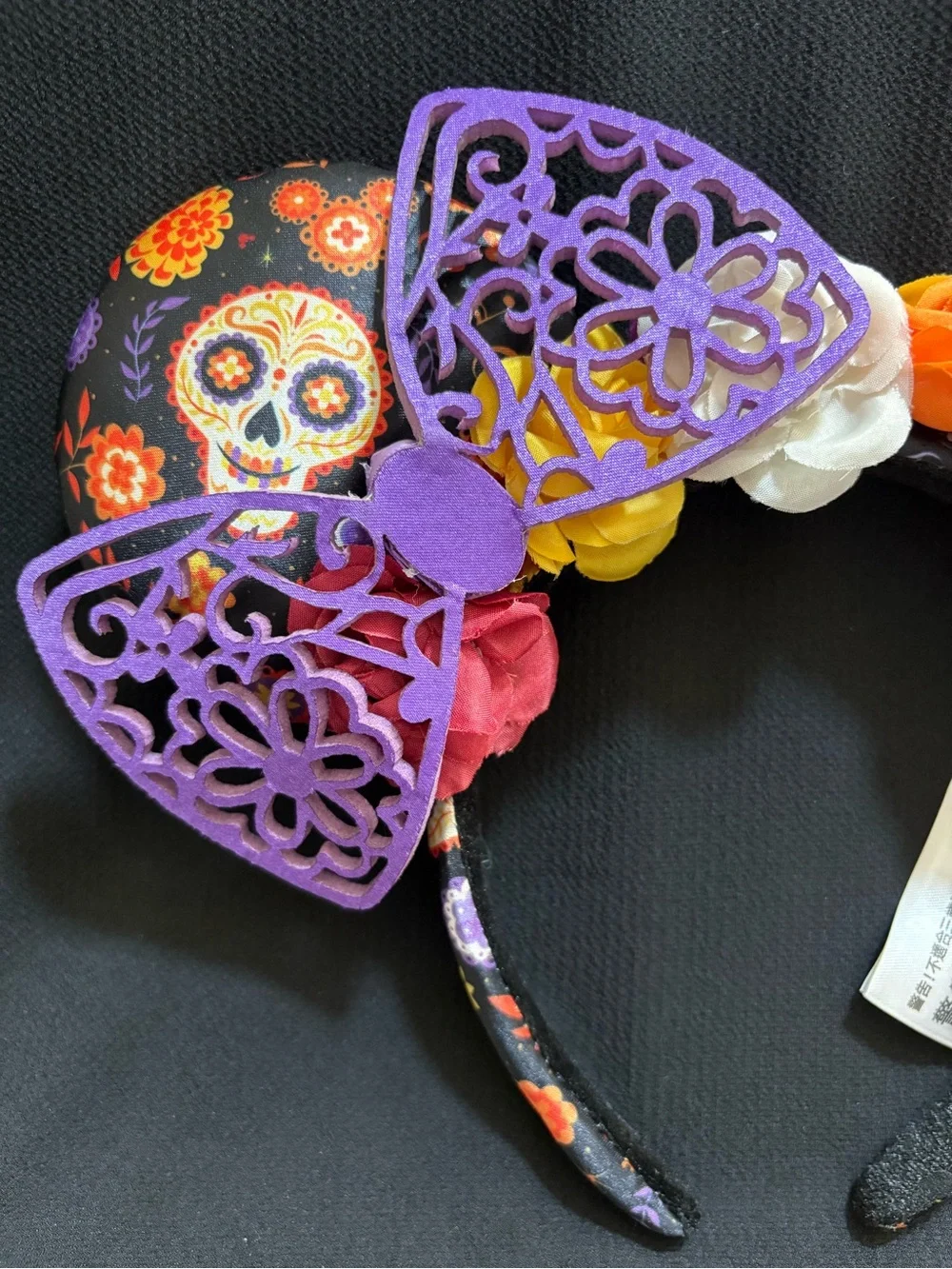 Disney Parks Sugar Skull Minnie Ears Floral Bow Día de los Muertos